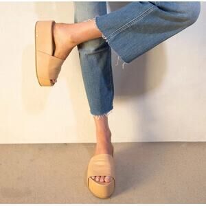 Beek Albatross Platform Flatform Slide Sandal Size 7 Nude Beige Leather Resort